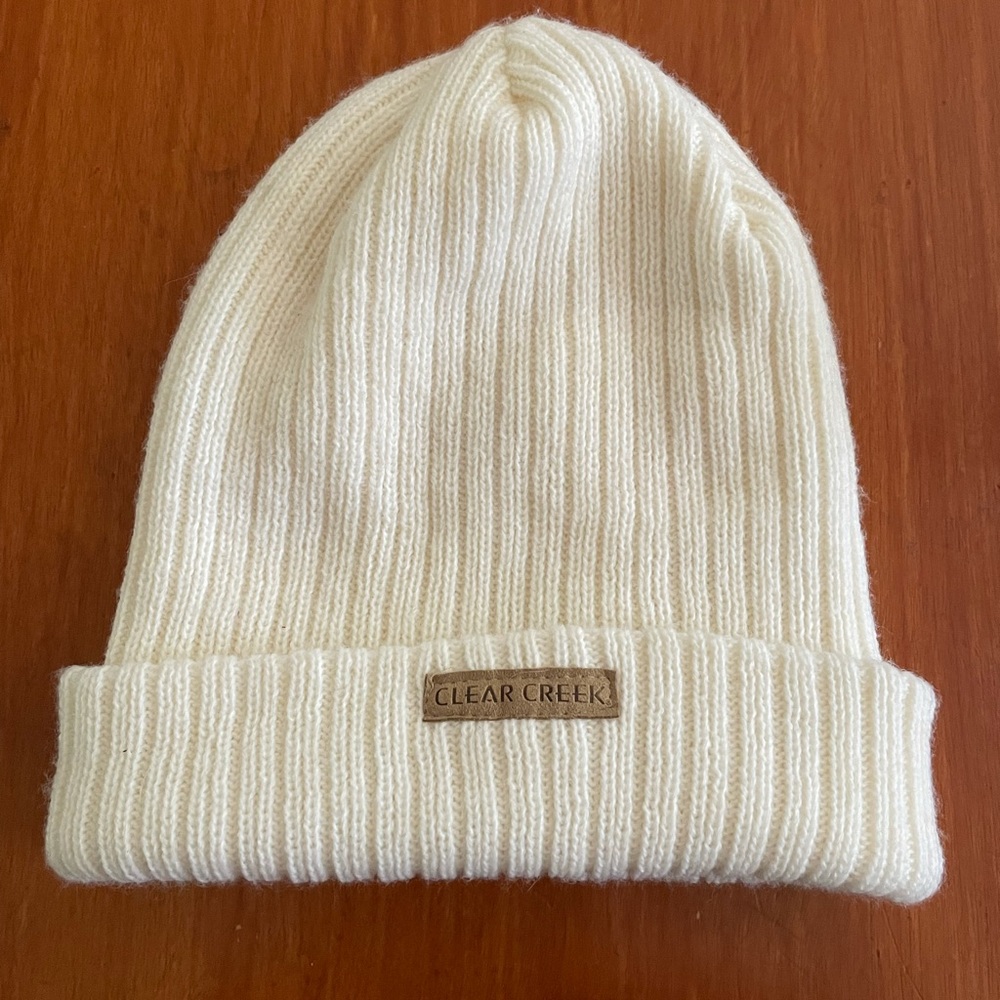 Clear Creek Classic Rib-knit Cuffed White Beanie